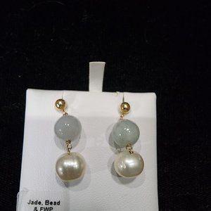 14K yellow gold Jade Pearl drop earrings